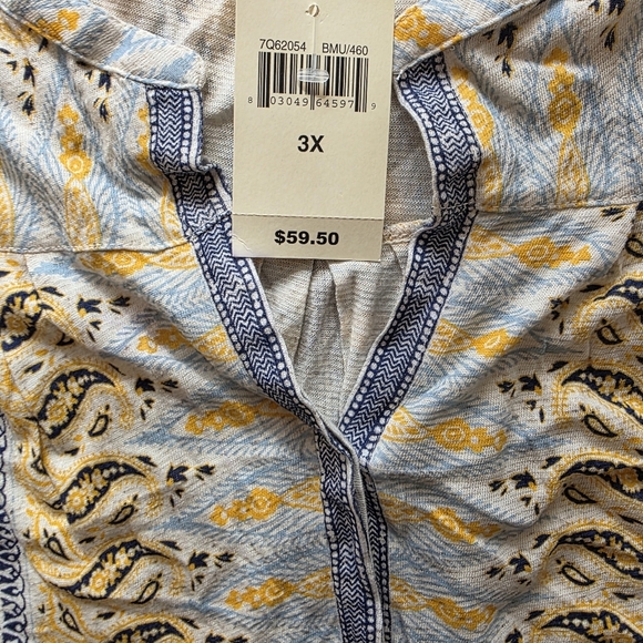 Lucky Brand Boho Paisley Floral Cream Button Down Top 3x Stretch Cottagecore NWT - Picture 5 of 10